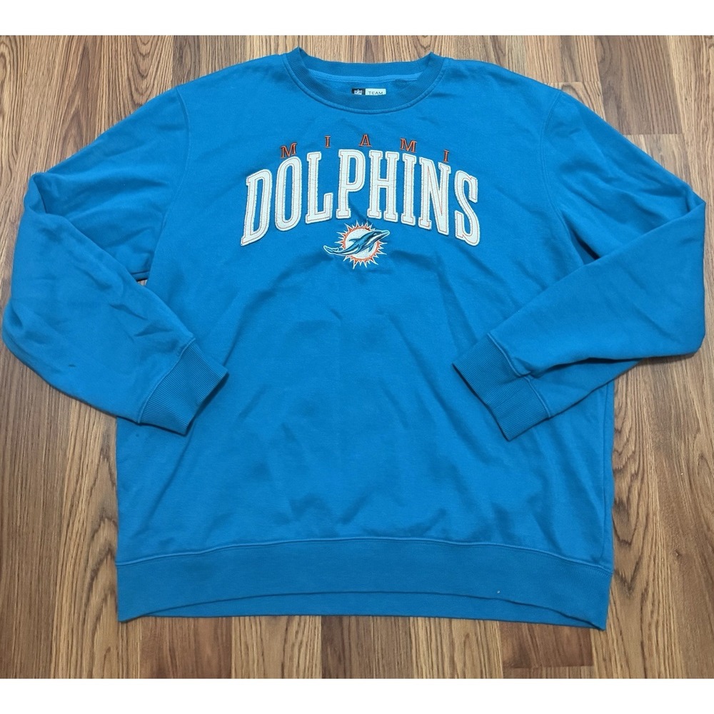Miami Dolphins NFL Sweatshirt Mens Large Teal Embroidered Spellout Crewneck